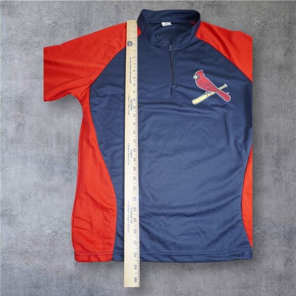 St. Louis Cardinals Performance Polo Shirt XL Blue Red Half Zip Raglan Athletic - Picture 6 of 7
